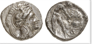 GS002-Herakles stdg w N. Lion, Lucania 433-330 diobol.AR G&M241 161012 L1109 b-