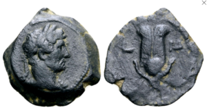 RP010-Hadrian, Alexandria Yr14 129-30 : Isis headdress dichalk.AE 14mm Sc RN72 200625 L744 a