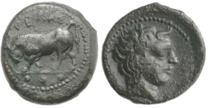 GS006-Gela River God, 420-405 tetras.AE : Bull 17mm nVF BN64 190113 L144